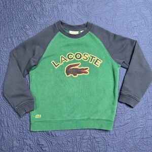 Lacoste Kids Green Navy Blue Raglan Sleeve Logo Sweatshirt Size 6 Stain